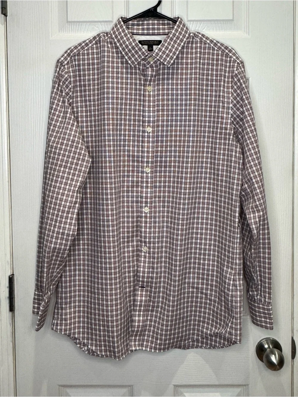 Banana Republic Men's Large Long Sleeve Button Down Slim Fit Shirt Burgundy Navy